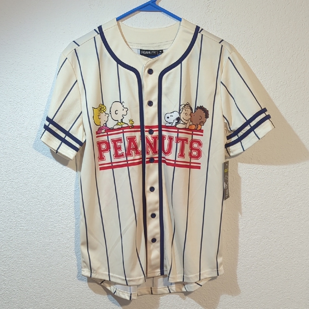 Peanuts Charlie Brown And The Peanuts Gang Baseball Jersey Style Med Shirt New